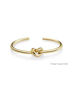 18K Gold Plated Adjustable Knot Bangle Bracelet Hypoallergenic Gift